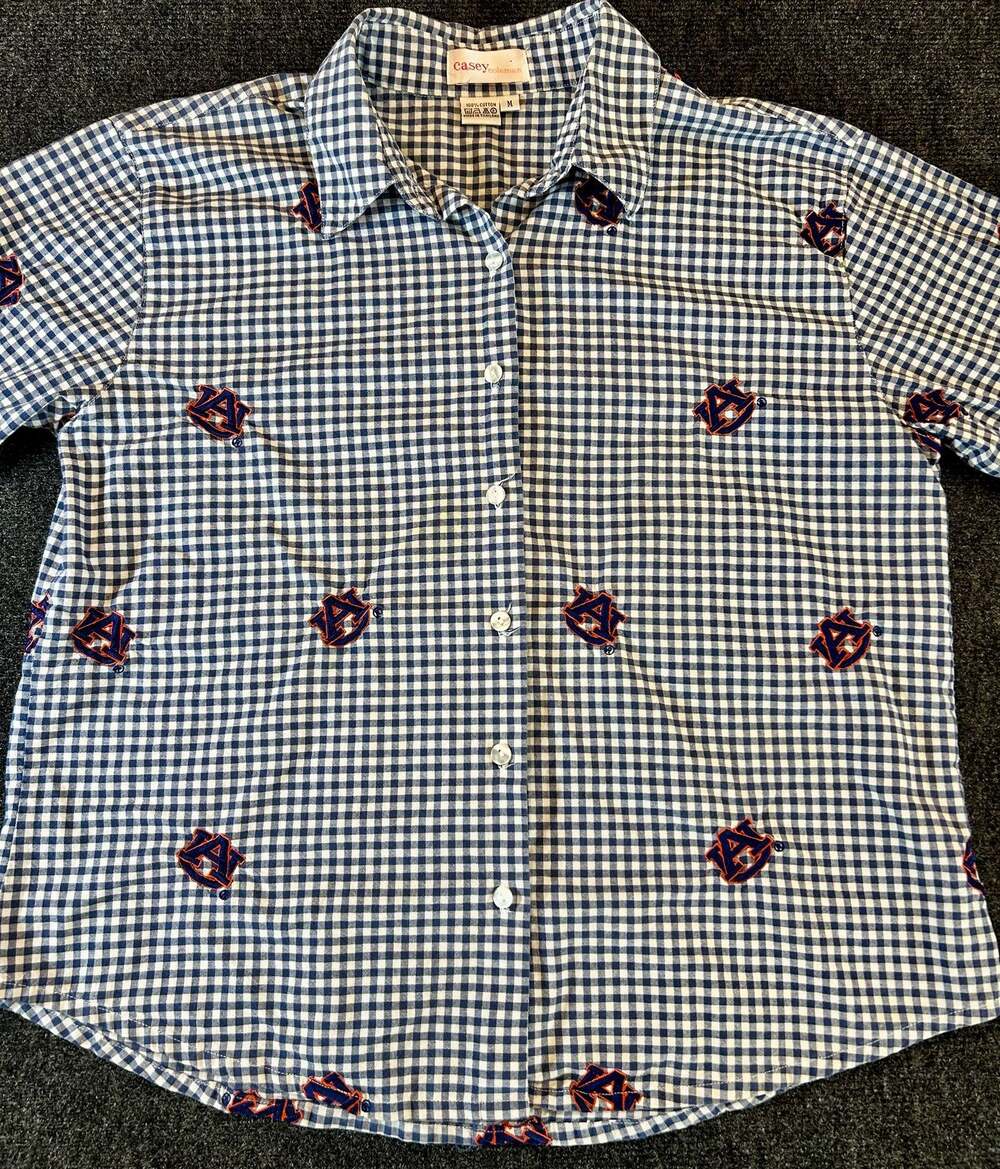 Casey Coleman Auburn Tigers Blue Gingham Button-Up Shirt Size M Embroidered Logo